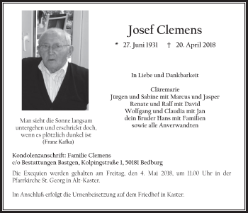 Anzeige von Josef Clemens von  Werbepost 