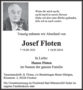 Anzeige von Josef Floten von  Sonntags-Post 