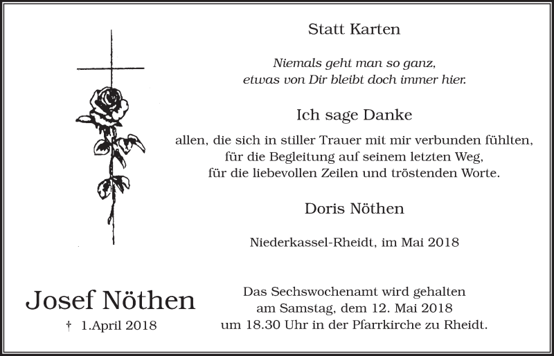  Traueranzeige für Josef Nöthen vom 09.05.2018 aus  Extra Blatt 