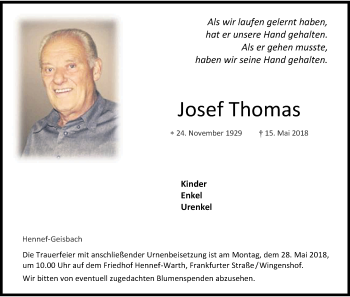 Anzeige von Josef Thomas von Kölner Stadt-Anzeiger / Kölnische Rundschau / Express