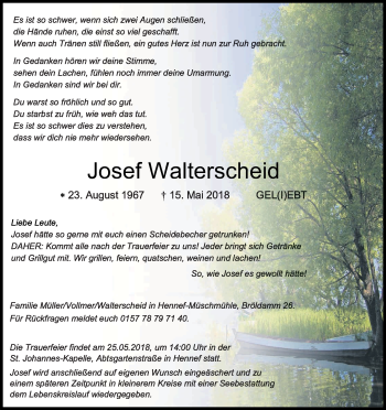 Anzeige von Josef Walterscheid von Kölner Stadt-Anzeiger / Kölnische Rundschau / Express