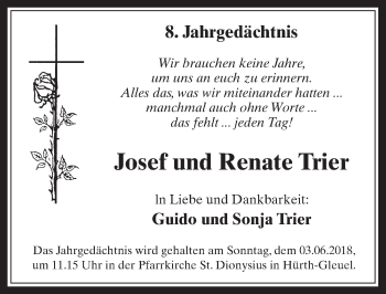 Anzeige von Josef und Renate Trier  von  Wochenende 