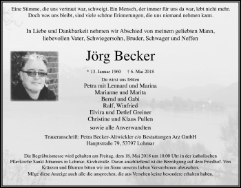 Anzeige von Jörg Becker von Kölner Stadt-Anzeiger / Kölnische Rundschau / Express