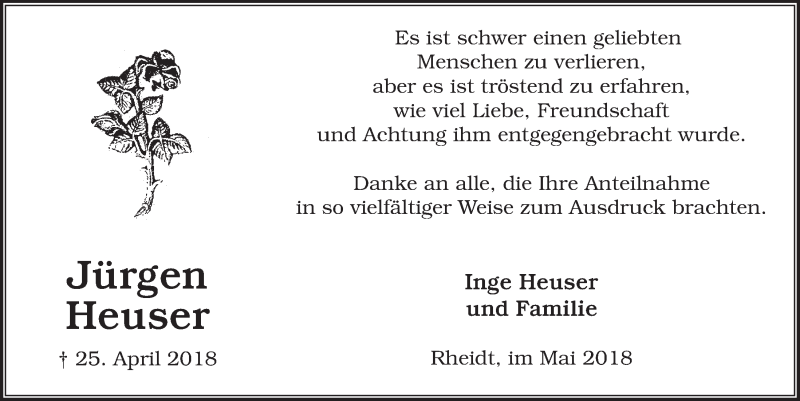  Traueranzeige für Jürgen Heuser vom 23.05.2018 aus  Extra Blatt 