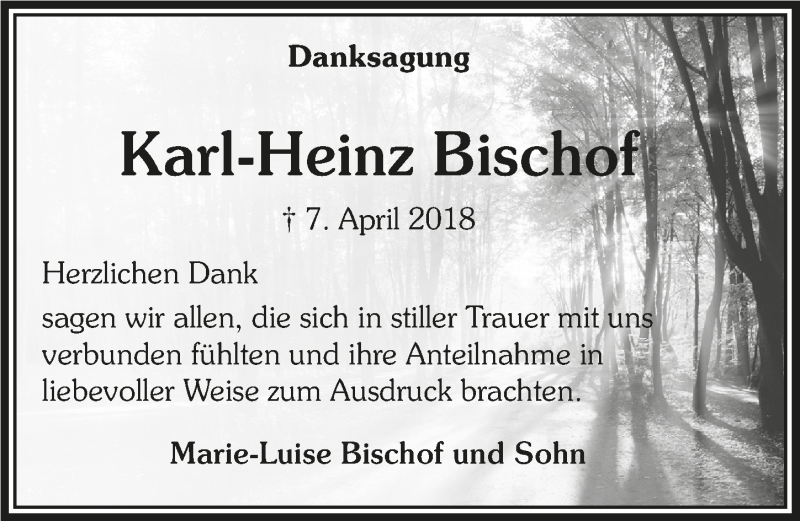  Traueranzeige für Karl-Heinz Bischof vom 09.05.2018 aus  Anzeigen Echo 