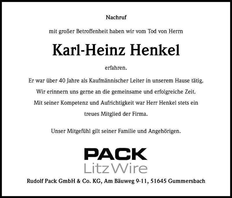  Traueranzeige für Karl-Heinz Henkel vom 19.05.2018 aus Kölner Stadt-Anzeiger / Kölnische Rundschau / Express