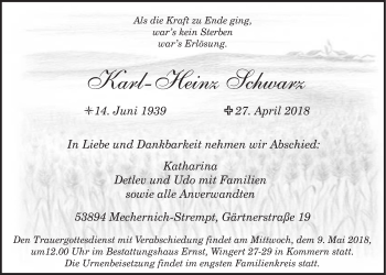 Anzeige von Karl-Heinz Schwarz von  Blickpunkt Euskirchen 
