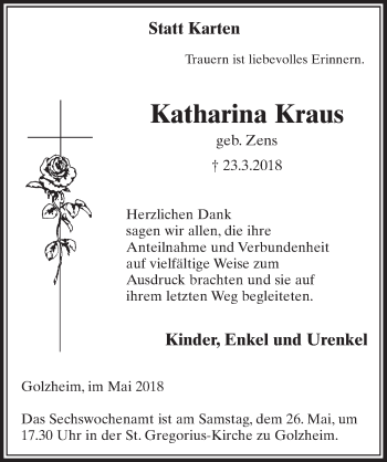 Anzeige von Katharina Kraus von  Sonntags-Post 