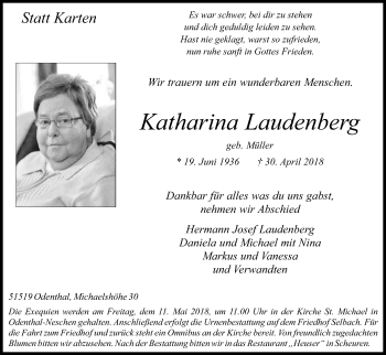 Anzeige von Katharina Laudenberg von Kölner Stadt-Anzeiger / Kölnische Rundschau / Express