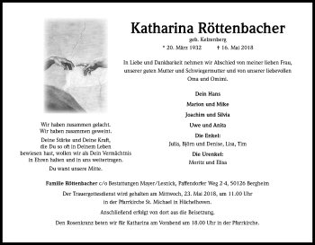 Anzeige von Katharina Röttenbacher von Kölner Stadt-Anzeiger / Kölnische Rundschau / Express