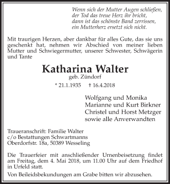 Anzeige von Katharina Walter von  Schlossbote/Werbekurier 