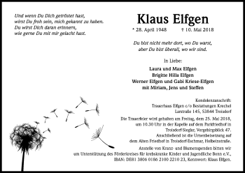 Anzeige von Klaus Elfgen von Kölner Stadt-Anzeiger / Kölnische Rundschau / Express