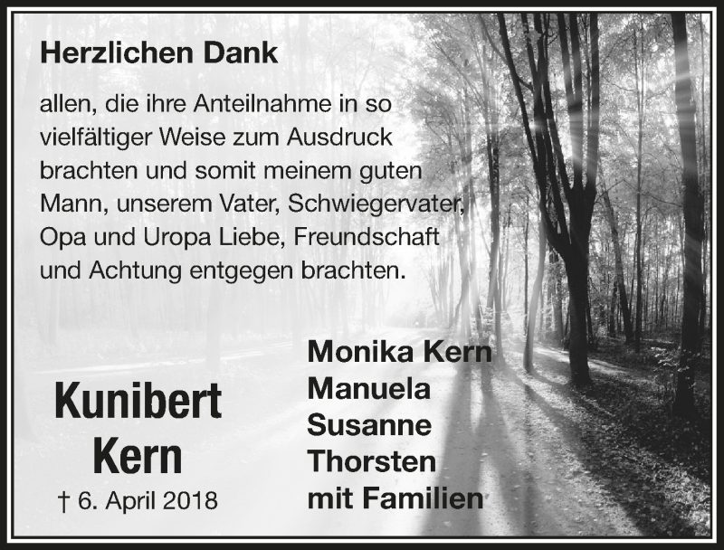  Traueranzeige für Kunibert Kern vom 16.05.2018 aus  Lokalanzeiger 