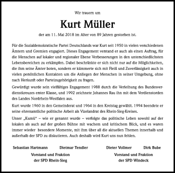 Anzeige von Kurt Müller von Kölner Stadt-Anzeiger / Kölnische Rundschau / Express