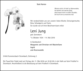 Anzeige von Leni Jung von  Anzeigen Echo 