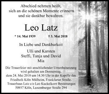Anzeige von Leo Latz von Kölner Stadt-Anzeiger / Kölnische Rundschau / Express