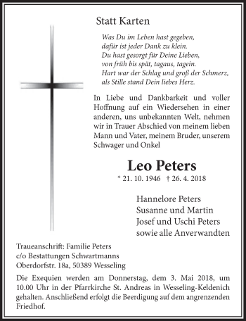 Anzeige von Leo Peters von  Schlossbote/Werbekurier 