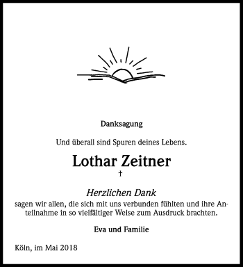 Anzeige von Lothar Zeitner von Kölner Stadt-Anzeiger / Kölnische Rundschau / Express