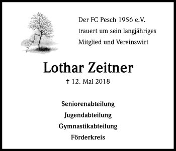 Anzeige von Lothar Zeitner von Kölner Stadt-Anzeiger / Kölnische Rundschau / Express