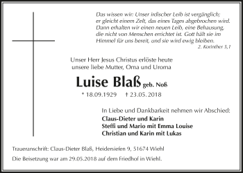Anzeige von Luise Blaß von  Anzeigen Echo 