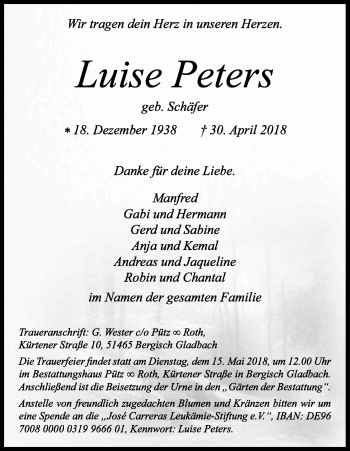 Anzeige von Luise Peters von Kölner Stadt-Anzeiger / Kölnische Rundschau / Express
