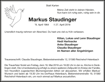 Anzeige von MArikus Staudinger von  Anzeigen Echo  Lokalanzeiger 