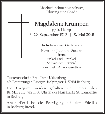 Anzeige von Magdalena Krumpen von  Werbepost 