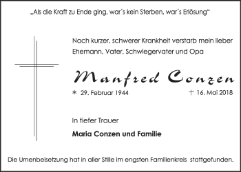 Anzeige von Manfred Gonzen von  Schlossbote/Werbekurier 