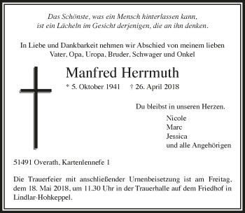 Anzeige von Manfred Herrmuth von  Bergisches Handelsblatt 