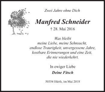 Anzeige von Manfred Schneider von  Wochenende 