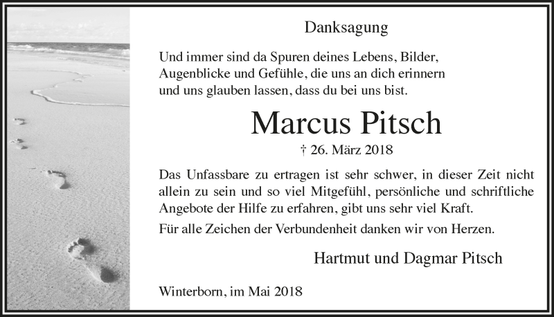  Traueranzeige für Marcus Pitsch vom 16.05.2018 aus  Anzeigen Echo  Lokalanzeiger 