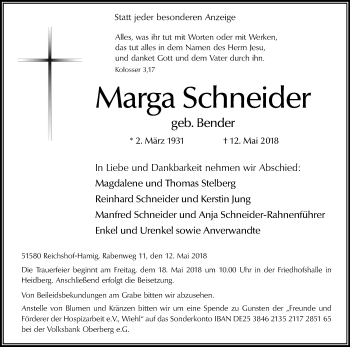 Anzeige von Marga Schneider von Kölner Stadt-Anzeiger / Kölnische Rundschau / Express