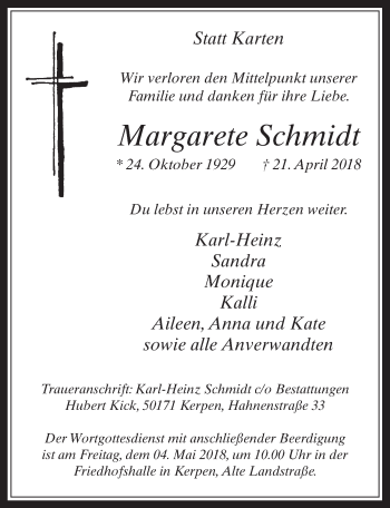 Anzeige von Margarete Schmidt von  Werbepost 
