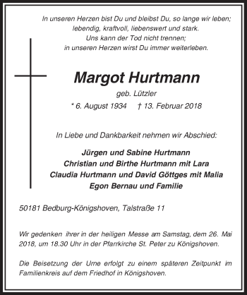 Anzeige von Margot Hurtmann von  Werbepost 