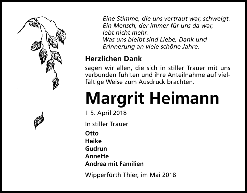  Traueranzeige für Margrit Heimann vom 16.05.2018 aus Kölner Stadt-Anzeiger / Kölnische Rundschau / Express