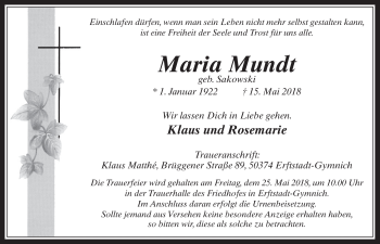 Anzeige von Maria Mundt von  Werbepost 