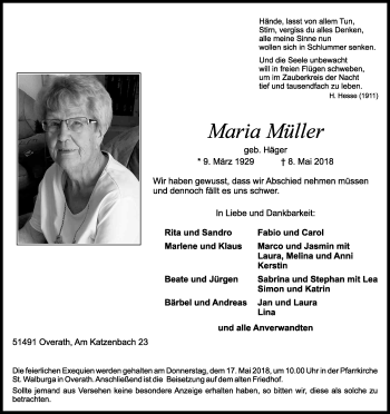 Anzeige von Maria Müller von Kölner Stadt-Anzeiger / Kölnische Rundschau / Express