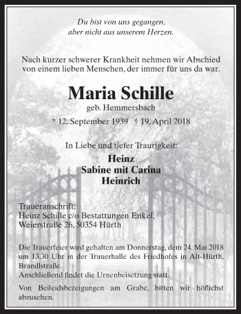 Anzeige von Maria Schille von  Wochenende 