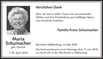 Anzeige von Maria Schumacher von  Schlossbote/Werbekurier 