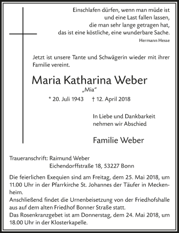 Anzeige von Maria Katharina Weber von  Schaufenster/Blickpunkt 