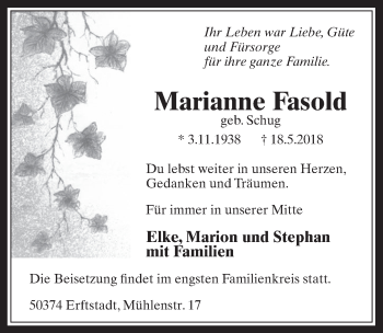 Anzeige von Marianne Fasold von  Werbepost 