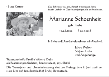 Anzeige von Marianne Schoenheit von  Schlossbote/Werbekurier 