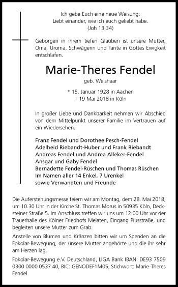 Anzeige von Marie-Theres Fendel von Kölner Stadt-Anzeiger / Kölnische Rundschau / Express