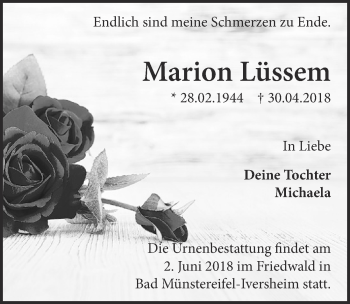 Anzeige von Marion Lüssem von  Blickpunkt Euskirchen 