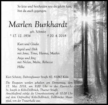 Anzeige von Marlen Burkhardt von Kölner Stadt-Anzeiger / Kölnische Rundschau / Express