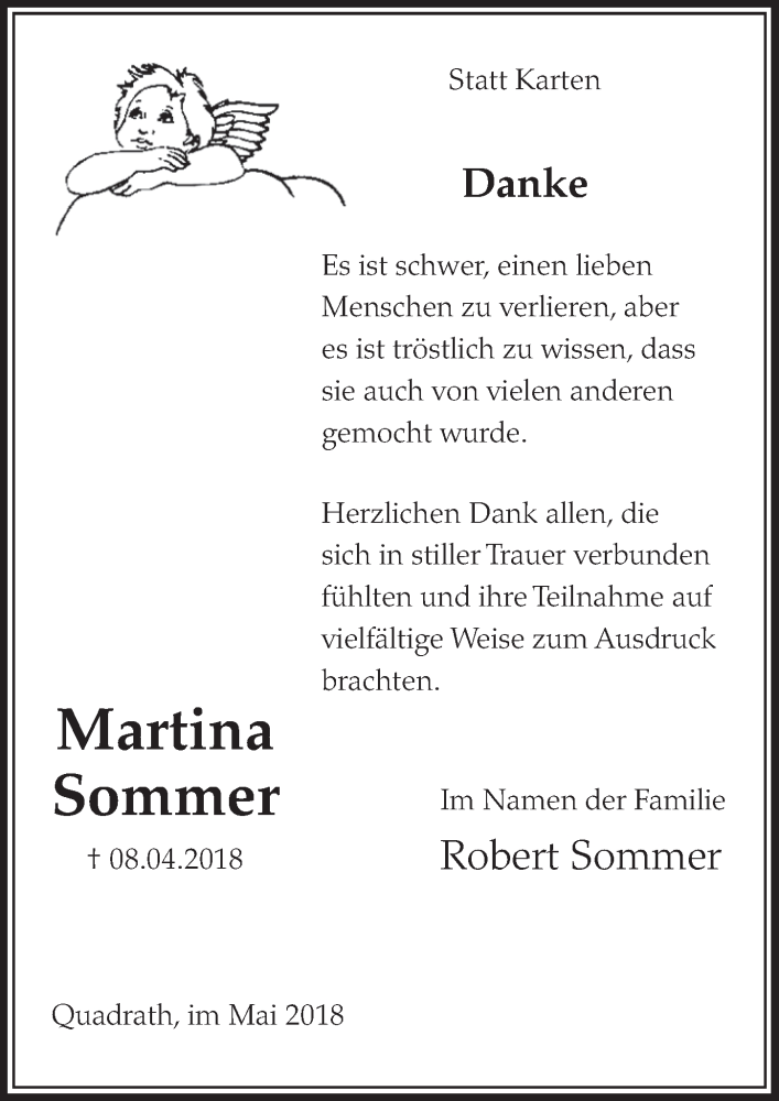  Traueranzeige für Martina Sommer vom 12.05.2018 aus  Sonntags-Post 