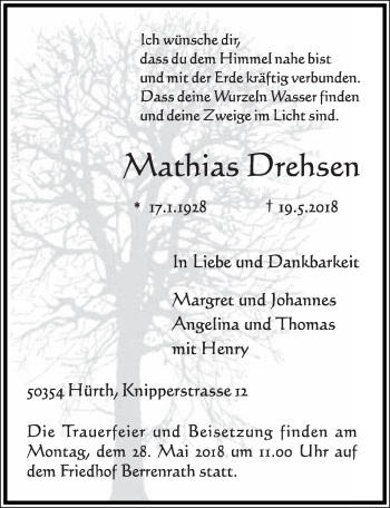 Anzeige von Mathias Drehsen von  Sonntags-Post 