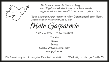 Anzeige von Mato Gasparovic von  Lokalanzeiger 