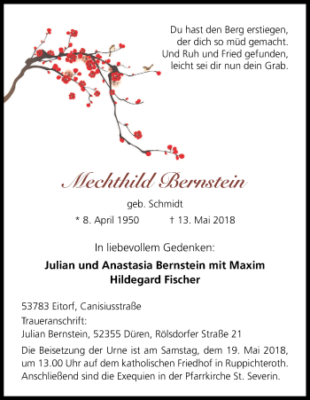 Anzeige von Mechthild Bernstein von Kölner Stadt-Anzeiger / Kölnische Rundschau / Express
