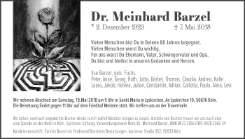 Anzeige von Meinhard Barzel von Kölner Stadt-Anzeiger / Kölnische Rundschau / Express
